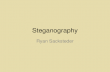 Steganography Ryan Sacksteder. Overview What is Steganography? History Forms of Steganography Image Based Steganography Steganalysis Steganographyâ€™s Future