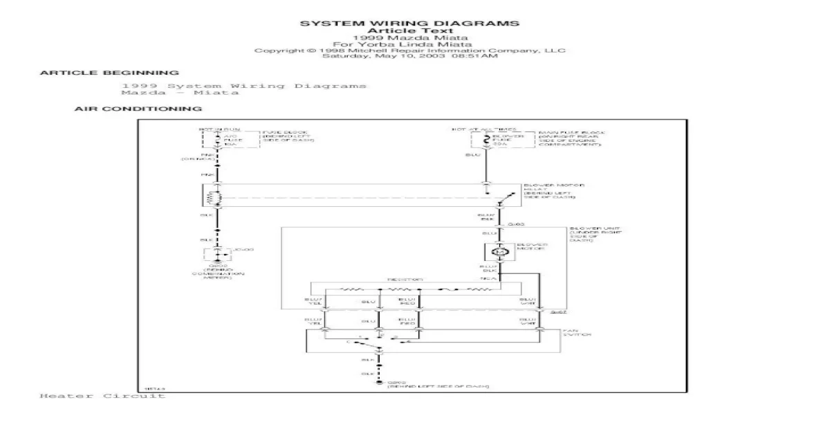 SYSTEM WIRING DIAGRAMS Article Text 1999 Mazda Miata Diagrams/Wiring