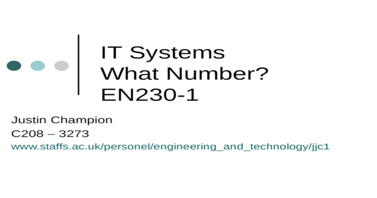 Caroline Skygge Være IT Systems What Number? EN230-1 Justin Champion C208 â€“ 3273 - [PPT  Powerpoint]