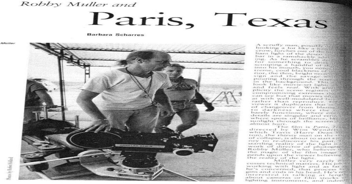 Robby Muller Shooting Paris Texas Pdf Document