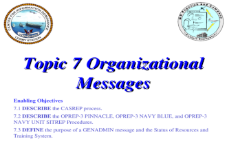 Topic 7 Organizational Messages Enabling Objectives 7.1 DESCRIBE the CASREP process. 7.2 DESCRIBE the OPREP-3 PINNACLE, OPREP-3 NAVY BLUE, and OPREP-3