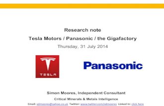 Tesla Motors, Panasonic J-V for Gigafactory - Simon Moores Research Note